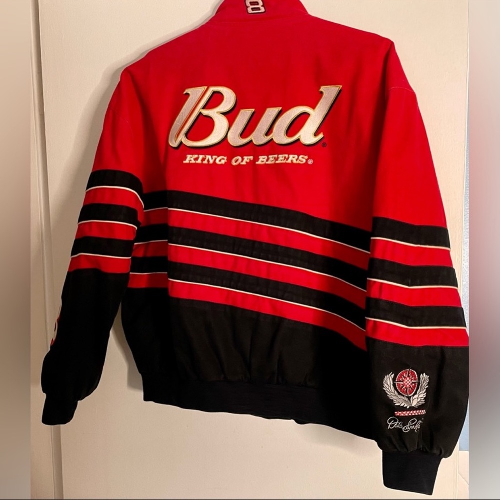 🏎️ VTG 90’s DALE EARNHARDT JR. WINSTON CUP BUDWEISER NASCAR RACING JACKET Men XL - Picture 2 of 14
